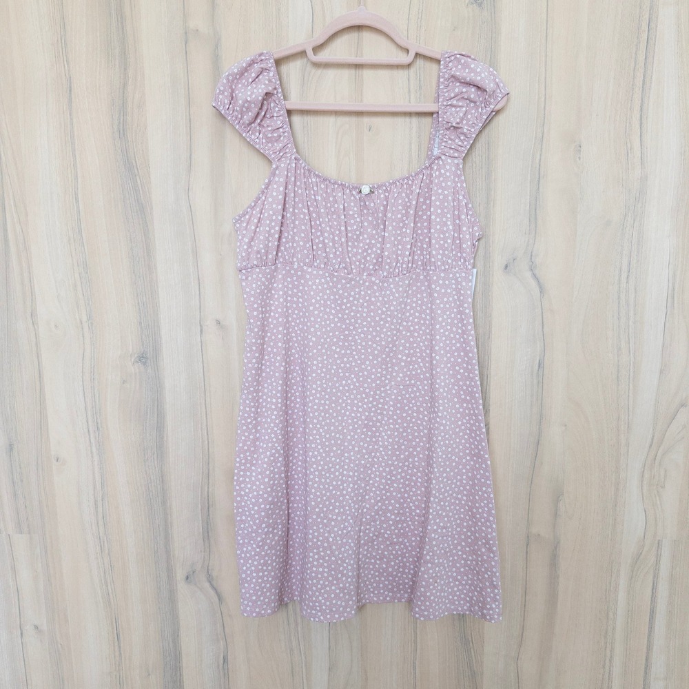 Floral Babydoll‎ Mini Dress Large Pink Cap Sleeve Ruched Bust Coquette Cottage